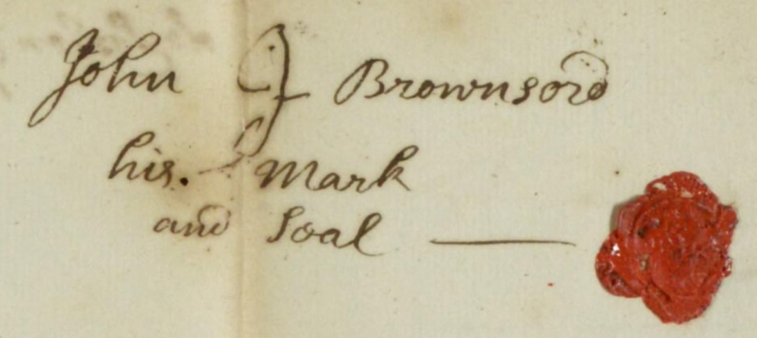 The mark and seal of John BROWNSORD from his will of 1726